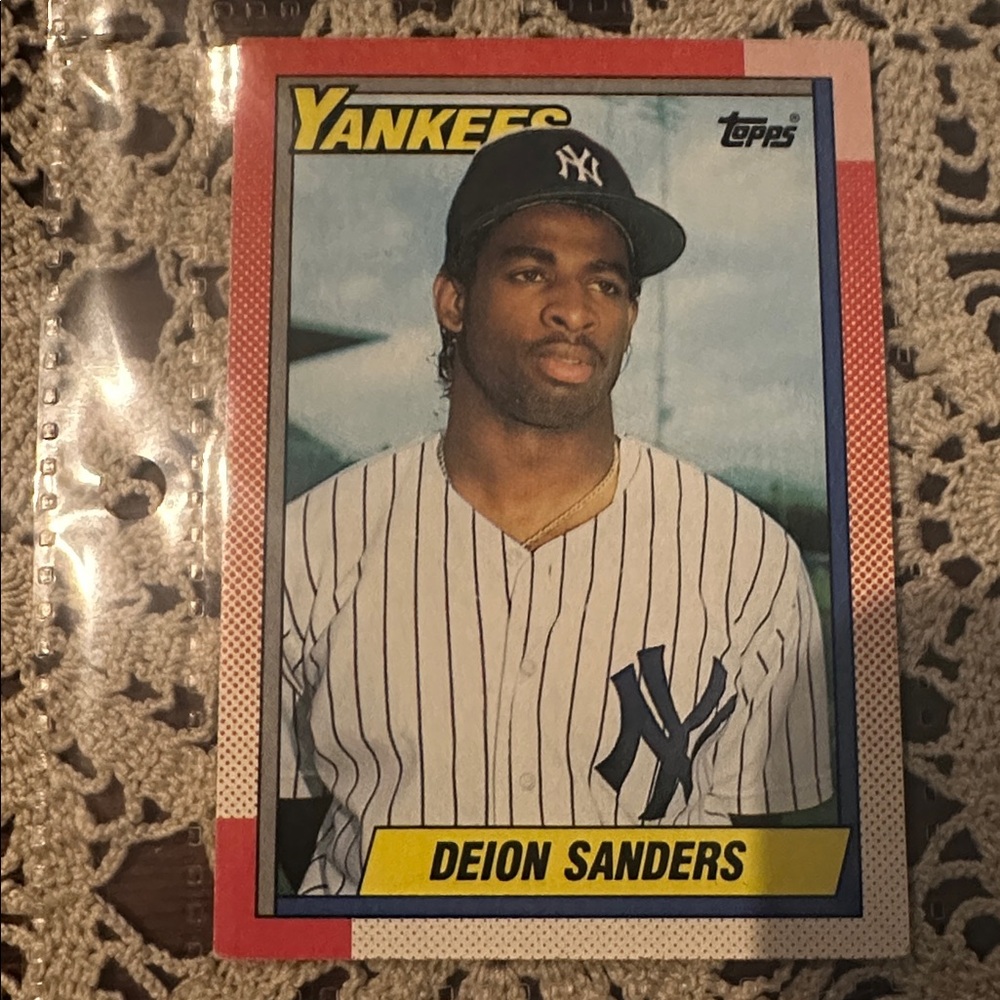Topps Yankees Baseball Card with Red and Yellow Accents